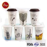 Simple design printed disposable takeaway paper white coffee cups with lids