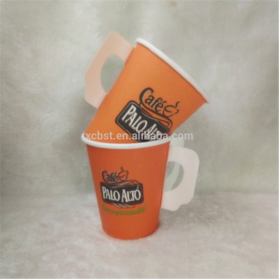 Single Wall Food grade paper hot drink cup holder with handle can flexo&offset printing